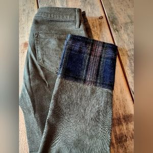 Driftwood, 26, Olive green and flannel plaid straight cut jeans